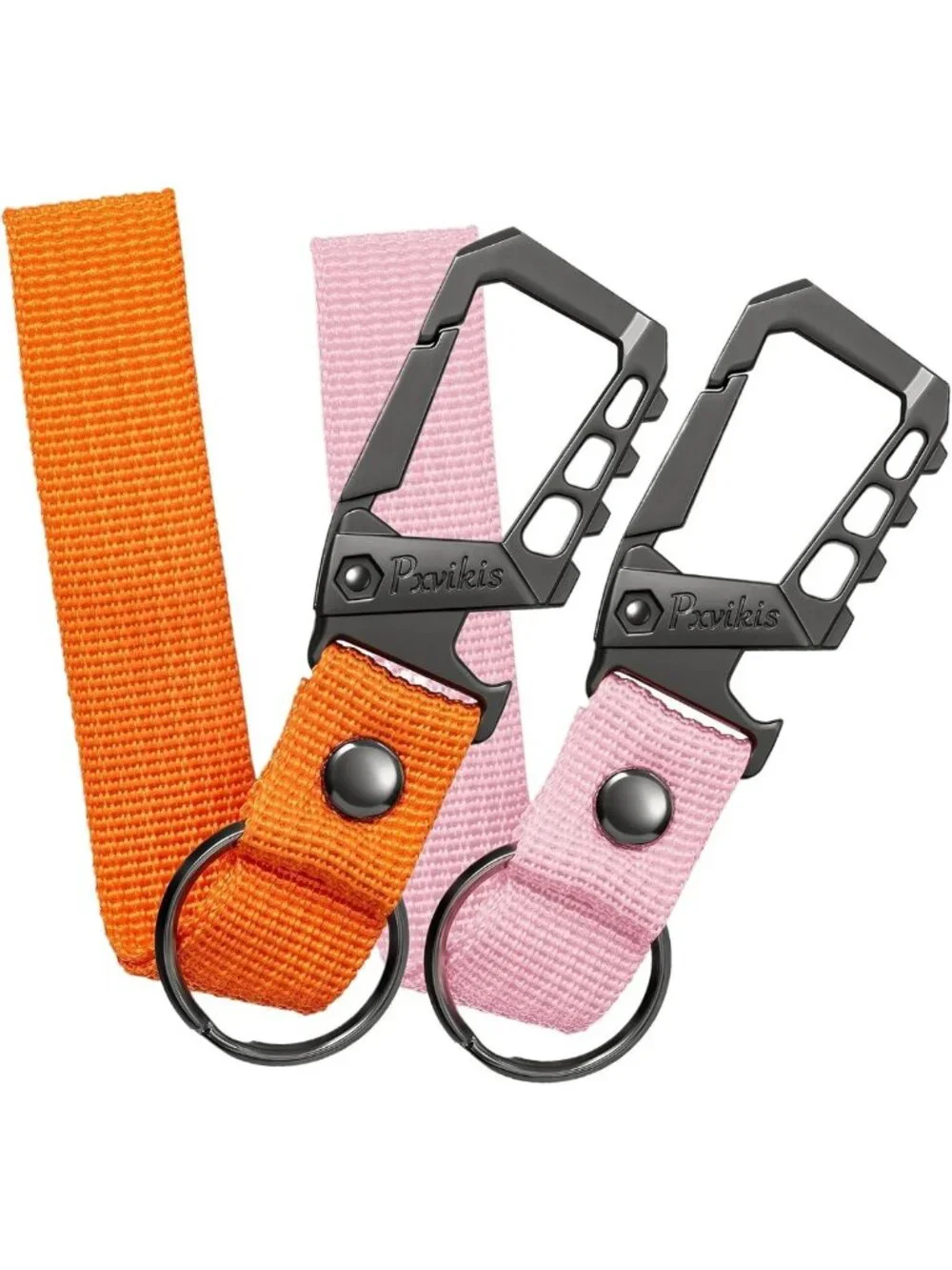 Heavy-Duty Metal Carabiner Keychain Clip with Bottle Opener & Lanyard Ring